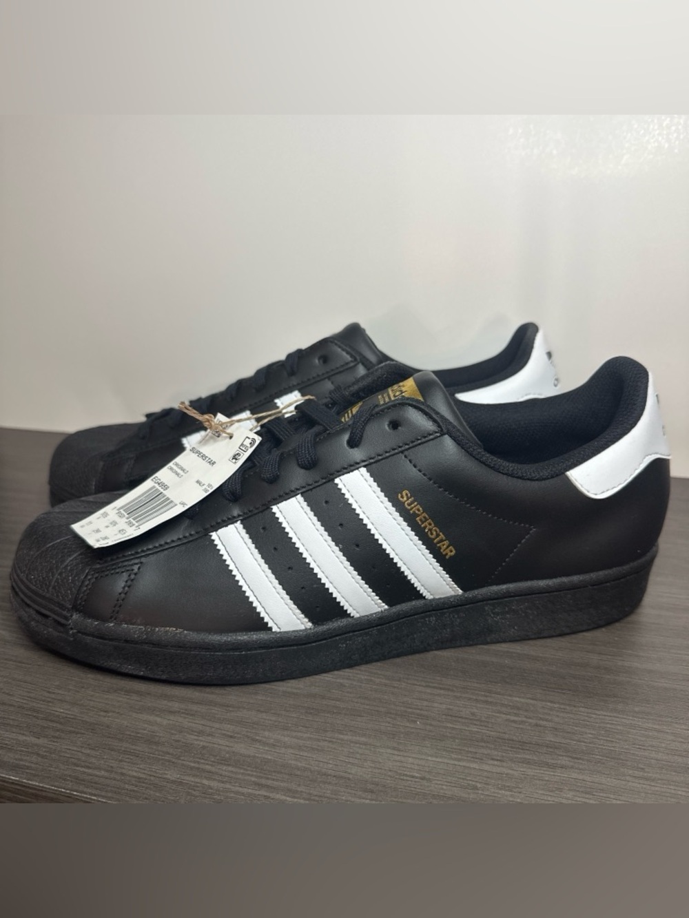 adidas Superstar Men's 11 Black and White Leather Sneakers